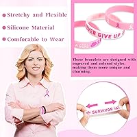Vista 4 de JUNEBRUSHS 42 piezas de accesorios de concientización sobre el cáncer de mama, pulseras de silicona Esperanza Fe Fuerza Coraje, pulseras accesorios