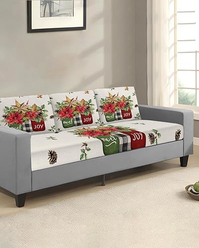 Miniatura 9 de Fundas de cojín de Navidad con gnomos rojos y verdes, funda elástica para sofá con parte inferior elástica, fundas de sofá rústicas con copos de