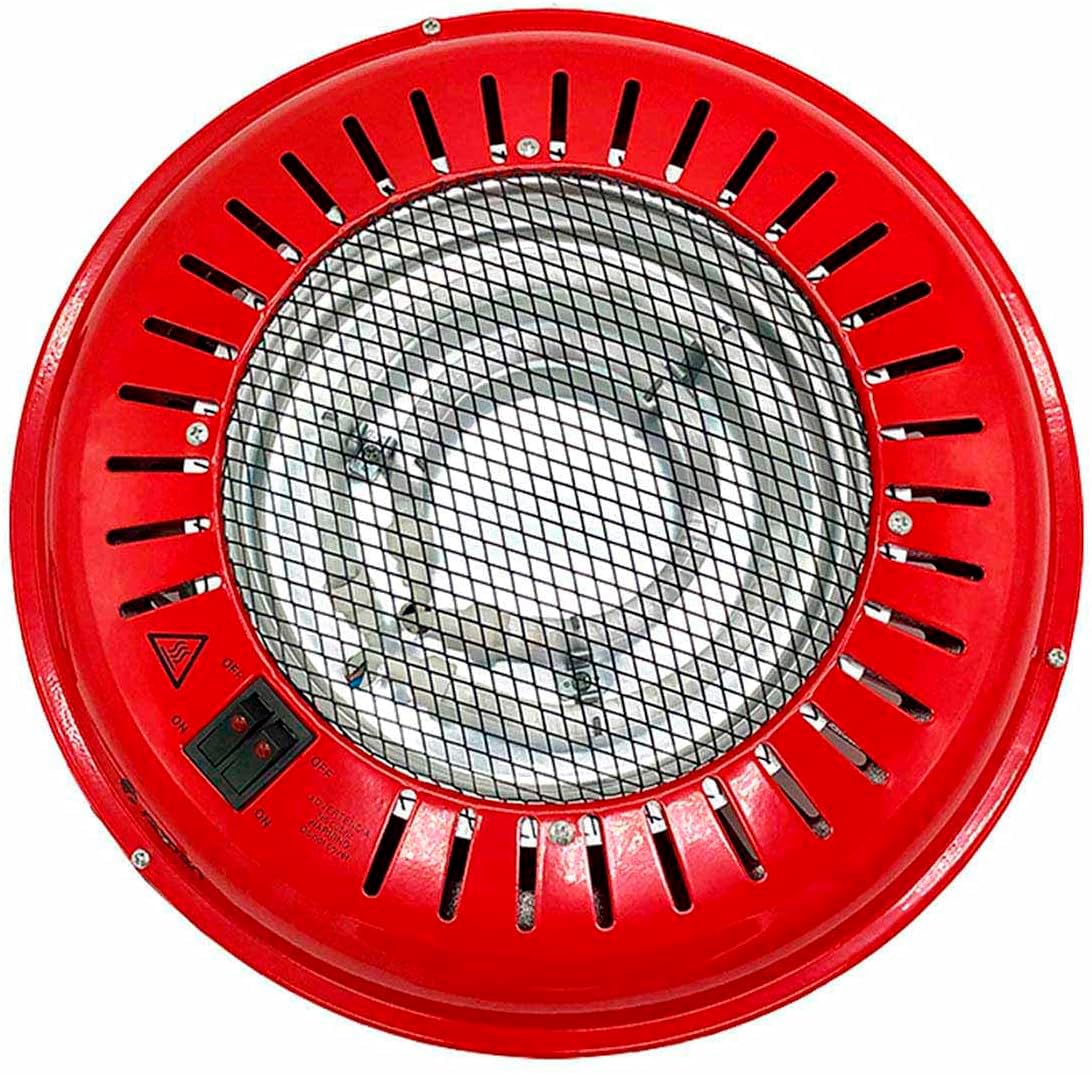 Brasero Eléctrico Redondo de Metal para Mesa y Camilla | Bajo Consumo con 3 Niveles de Potencia 300W/500W/800W | Se coloca en el suelo para que el calor suba hacía arriba | Color Rojo