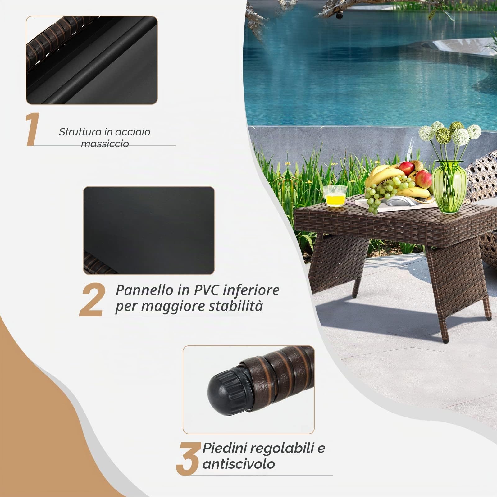 GIANTEX Tavolino Piegnevole in Rattan e Metallo, Tavolino Salvaspazio da Campeggio Leggero con Carico di 45 kg, Nessun Montaggio, Design Multiuso per all'Aperto/l'Interno, 60 x 40 x 40 cm