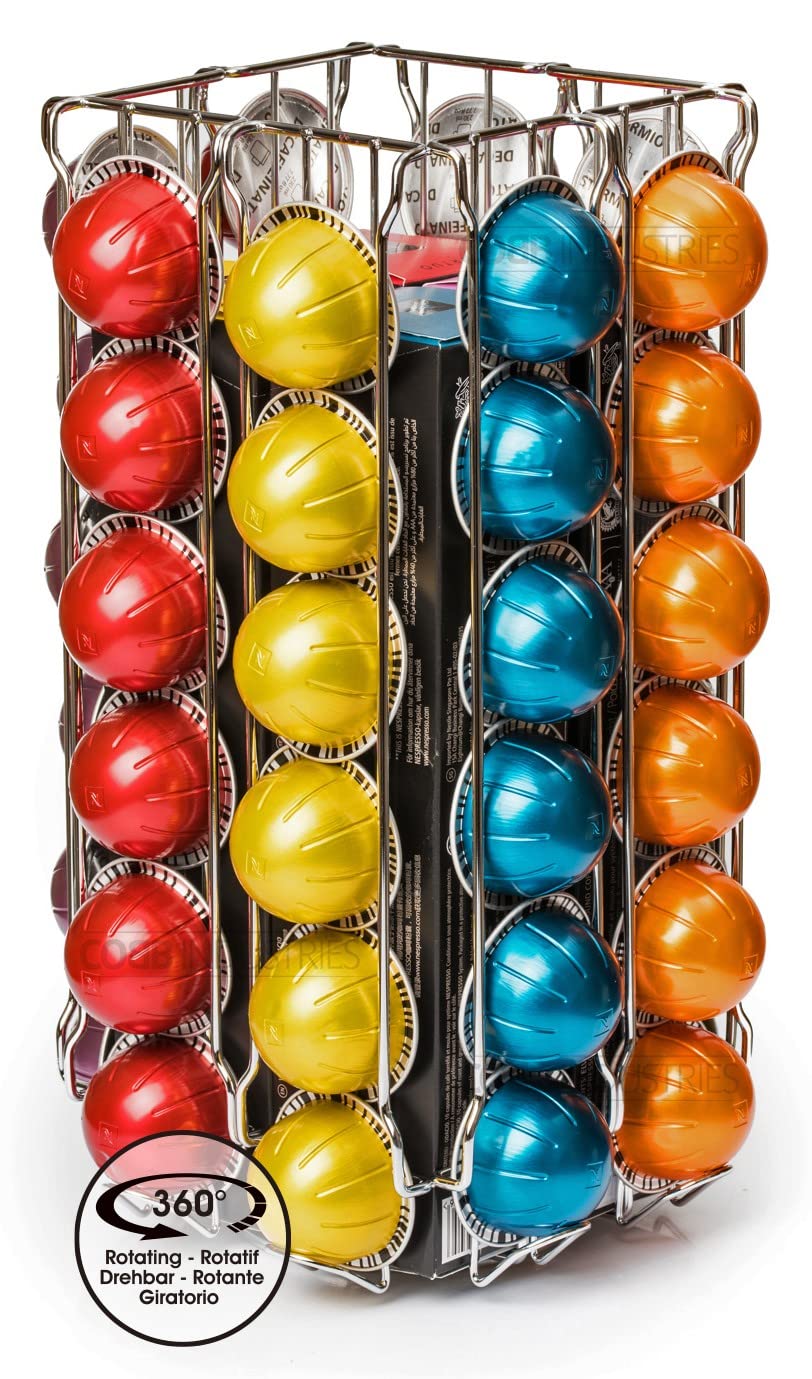 Apollon CH0022 – Portacápsulas dispensador giratorio para 80 cápsulas Nespresso Vertuo acero cromado