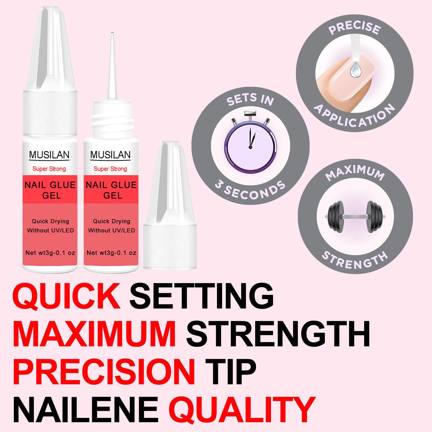 MUSILAN Halbfester Nagelkleber – 3x5g, Extra Stark & Schnelltrocknend Für Kunstnägel & Tips