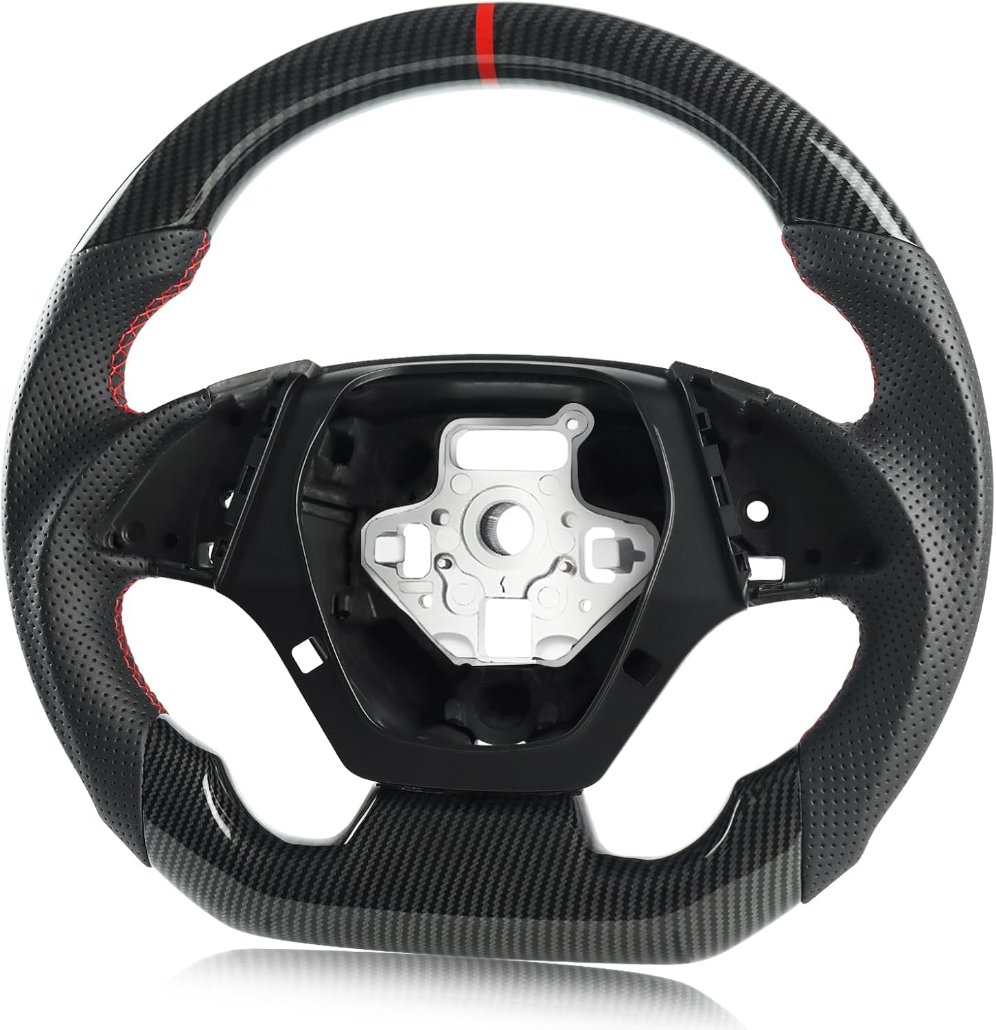 Hydro Dip Carbon Fiber Steering Wheel for Camaro LT/LS/SS/ZL1 D-shaped Flat-bottom Preforated Leather Grip Hand-Stitched Steering Wheel for Corvette Camaro 2016-2020