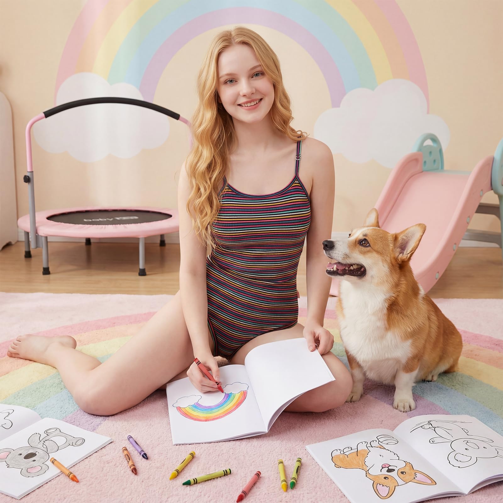 CutiePlusU Cotton Button Crotch Women Sling Onesie Bodysuit Pajamas Romper