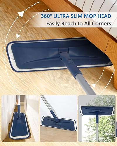 Miniatura 3 de Trapeador de microfibra para limpieza de suelos planos y húmedos y secos para suelos de madera dura, azulejos de madera laminada, superficie dura de