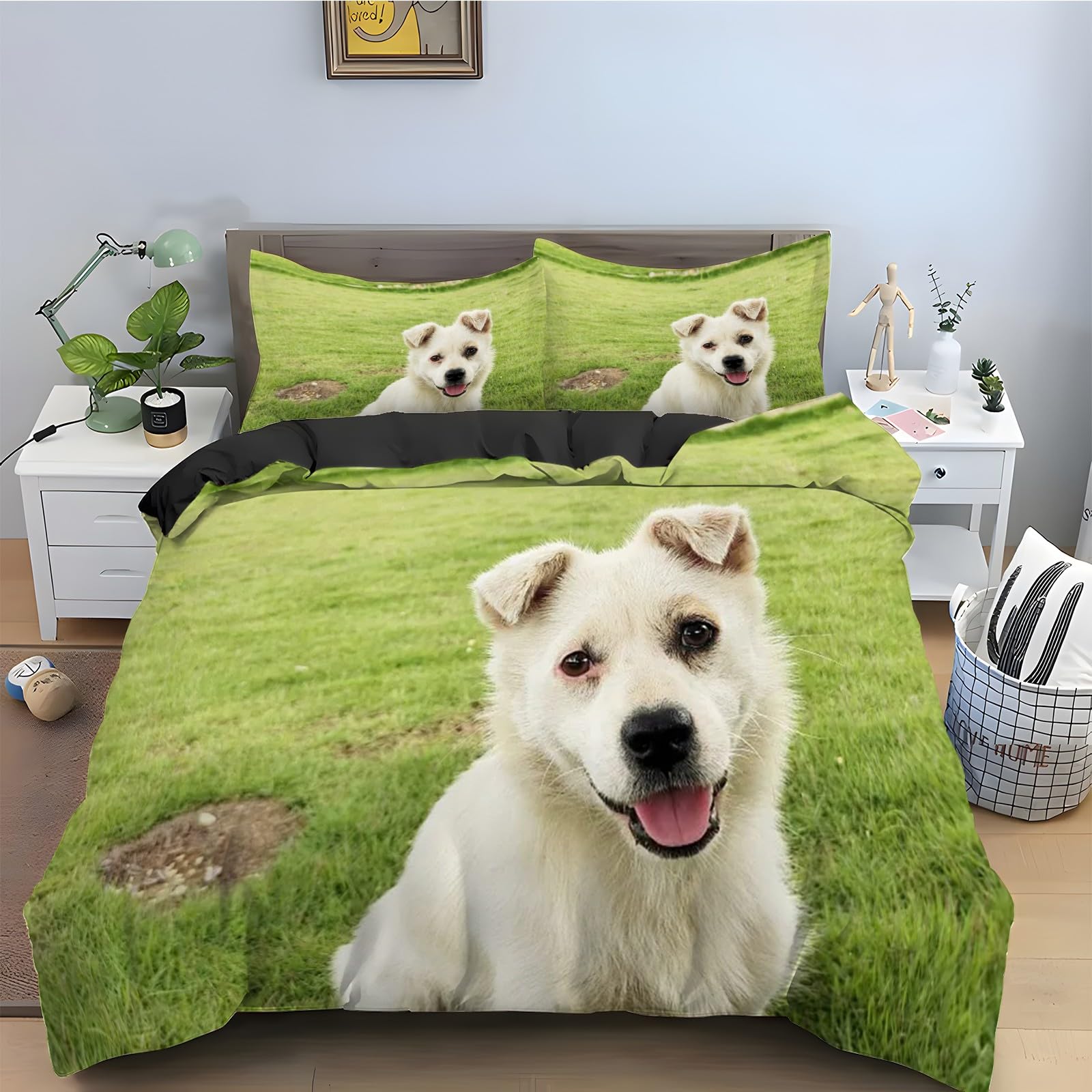 Housse de couette 200x200 animal au design chien de jardin chinois en microfibre douce premium
