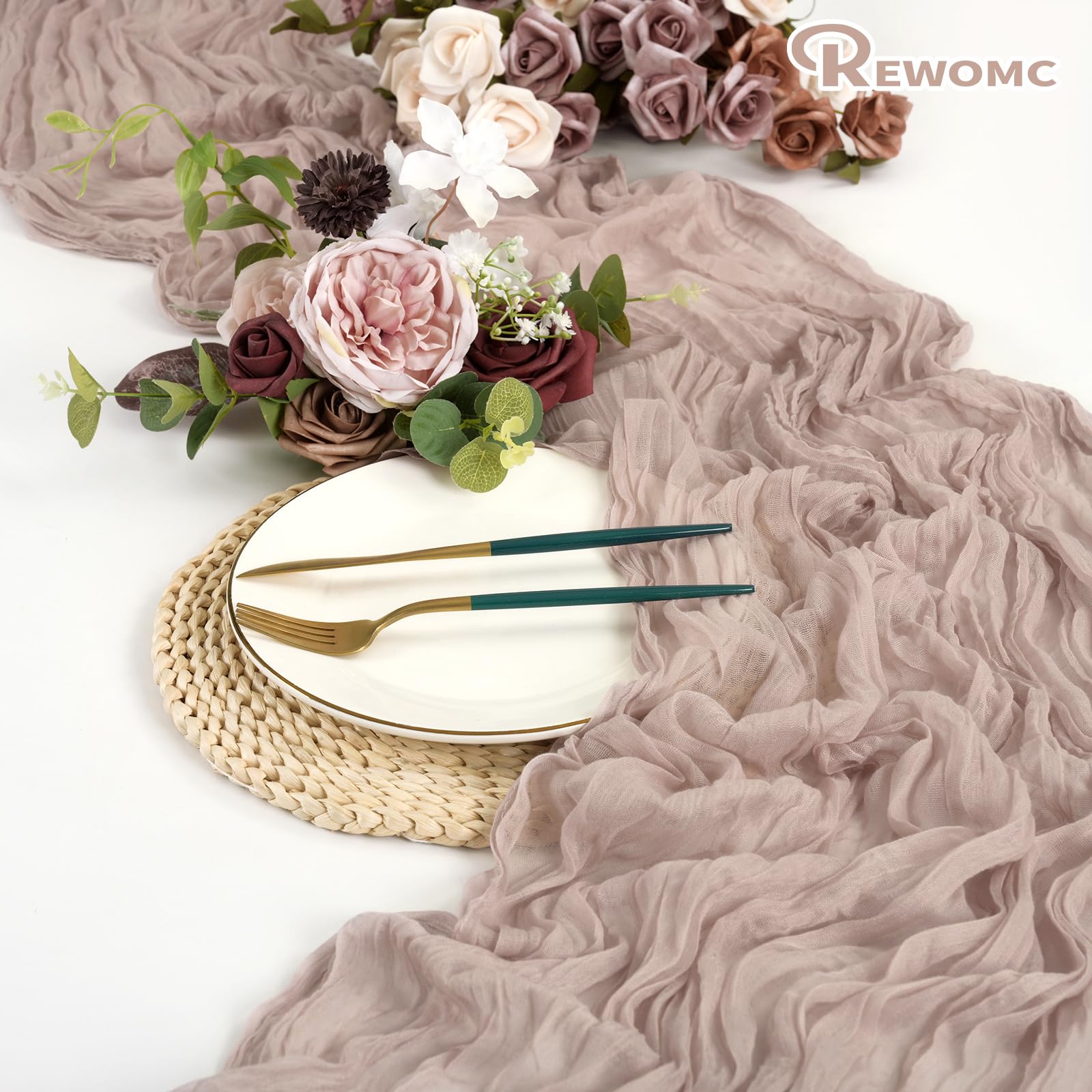 Snapklik.com : 15 Pcs Dusty Pink Cheesecloth Table Runner 10ft Boho ...
