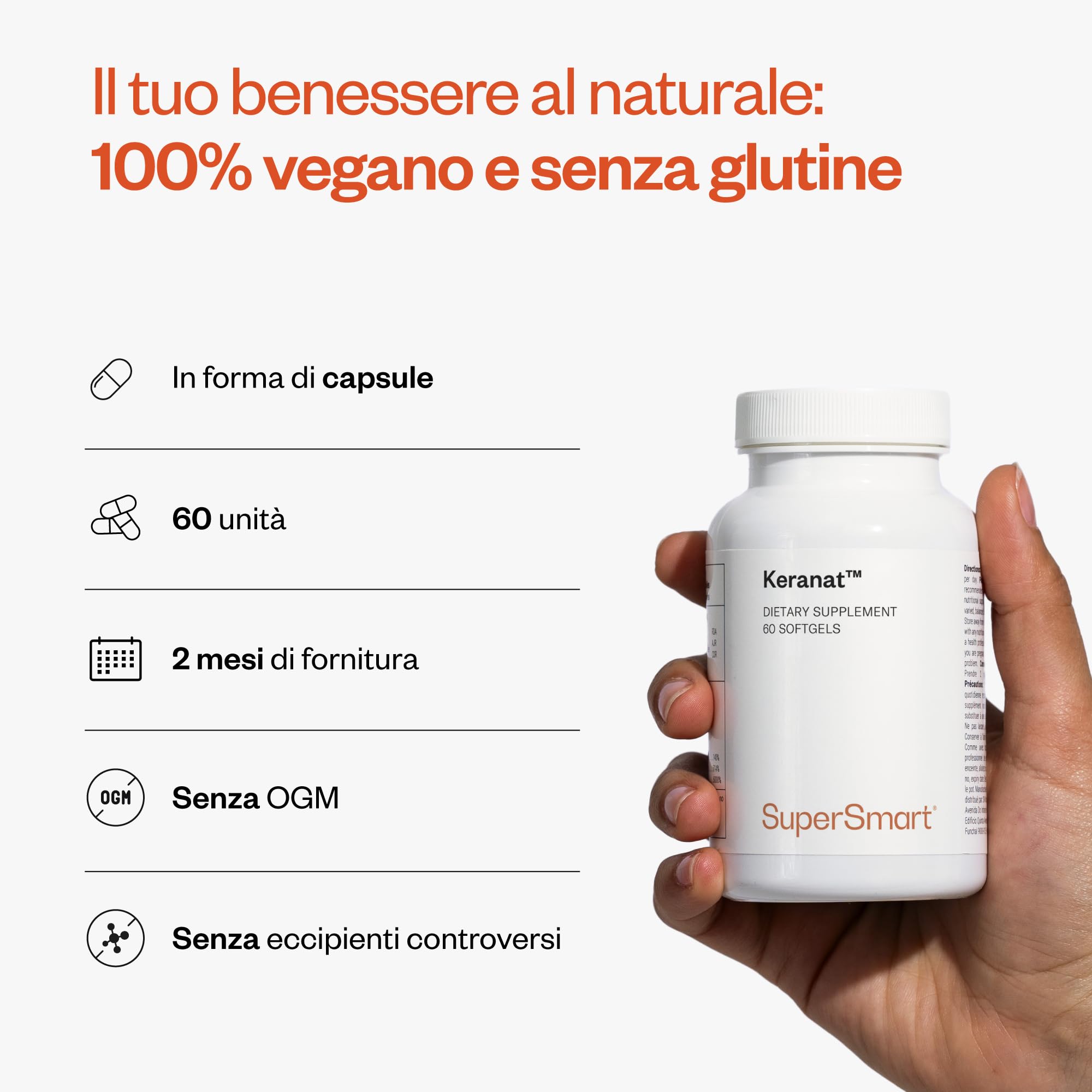 Keranat ™ - Salute dei capelli e del cuoio capelluto - SuperSmart | Anticaduta - Arricchito con zinco e biotina (vitamina B8) - Aiuta a mantenere il normale metabolismo - Ingredienti