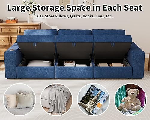 Miniatura 3 de Juego de sofá de sala de estar de 3 piezas con asiento de almacenamiento, juego de sofá de lino de gran tamaño con sofá de 3 plazas de 117 pulgadas,