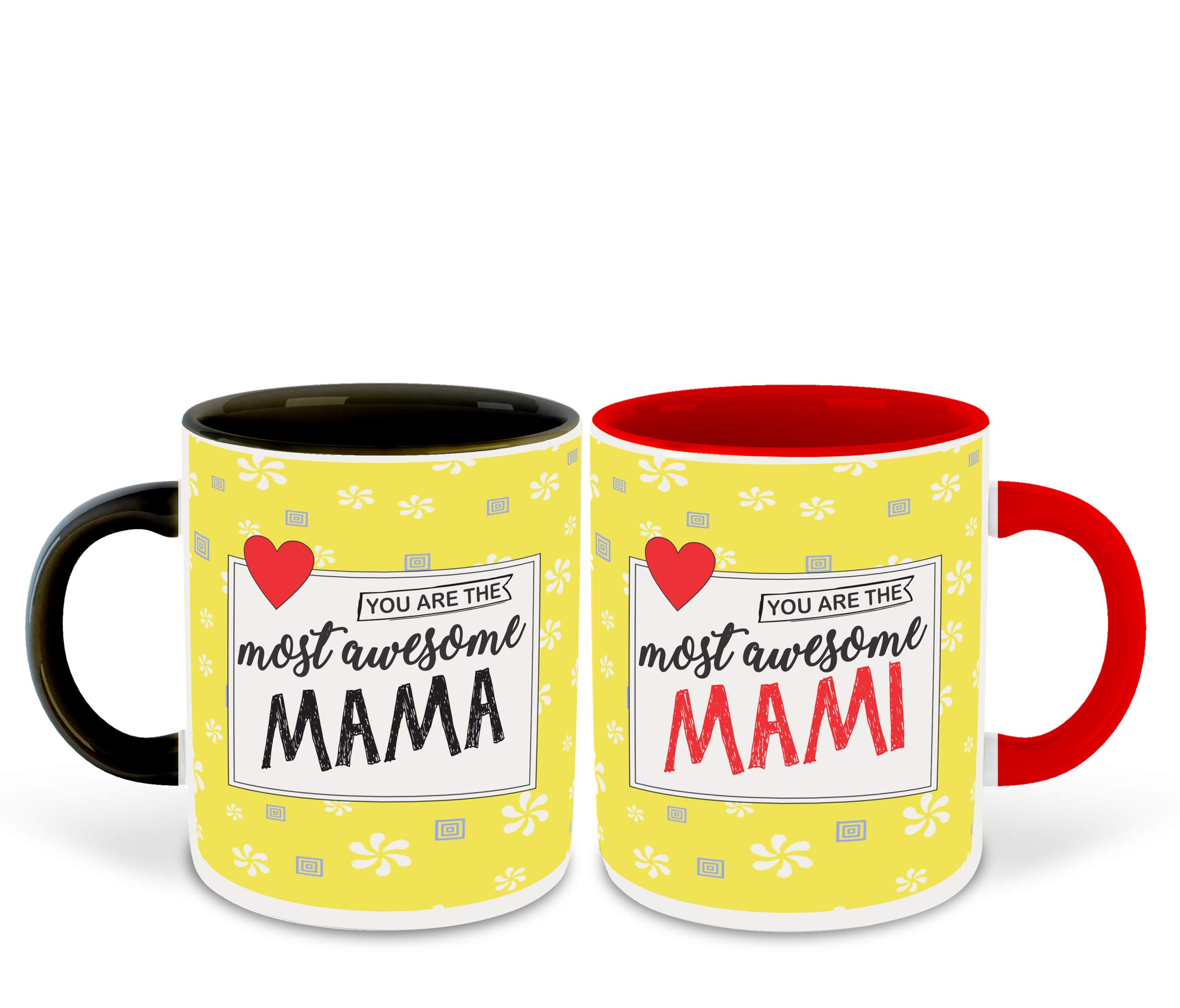 Mama and Mami Inspired Black & Red Inner Colour Set of 2 Coffee Mug- Mamu, Mami, Best Quotes, Happy Birthday, Relation, Best Couple Quotes, Unique Gifts (Mama & Mami)