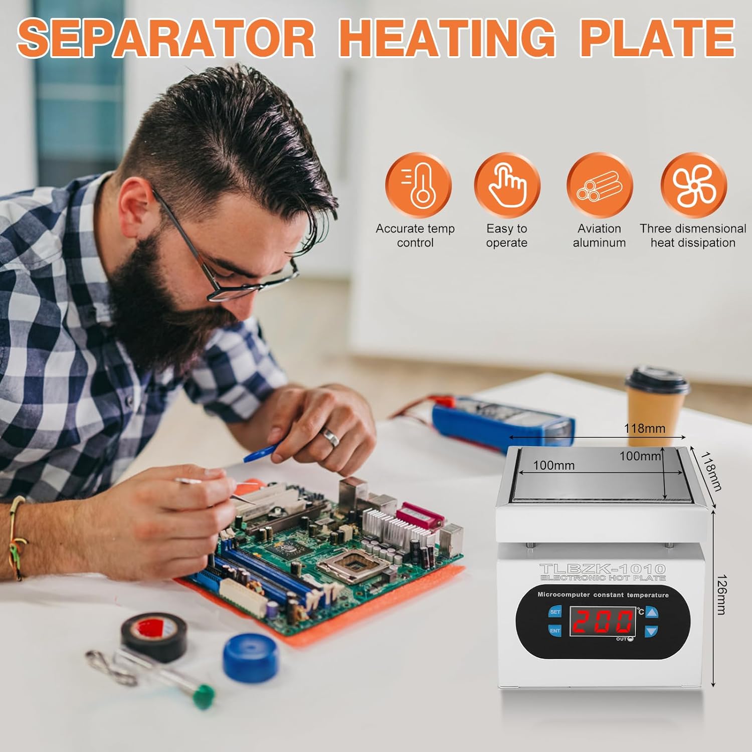 350W 110V Soldering Station Hot Plate, LED Microcomputer Electric Preheat Rework Heater Lab (100X100mm)