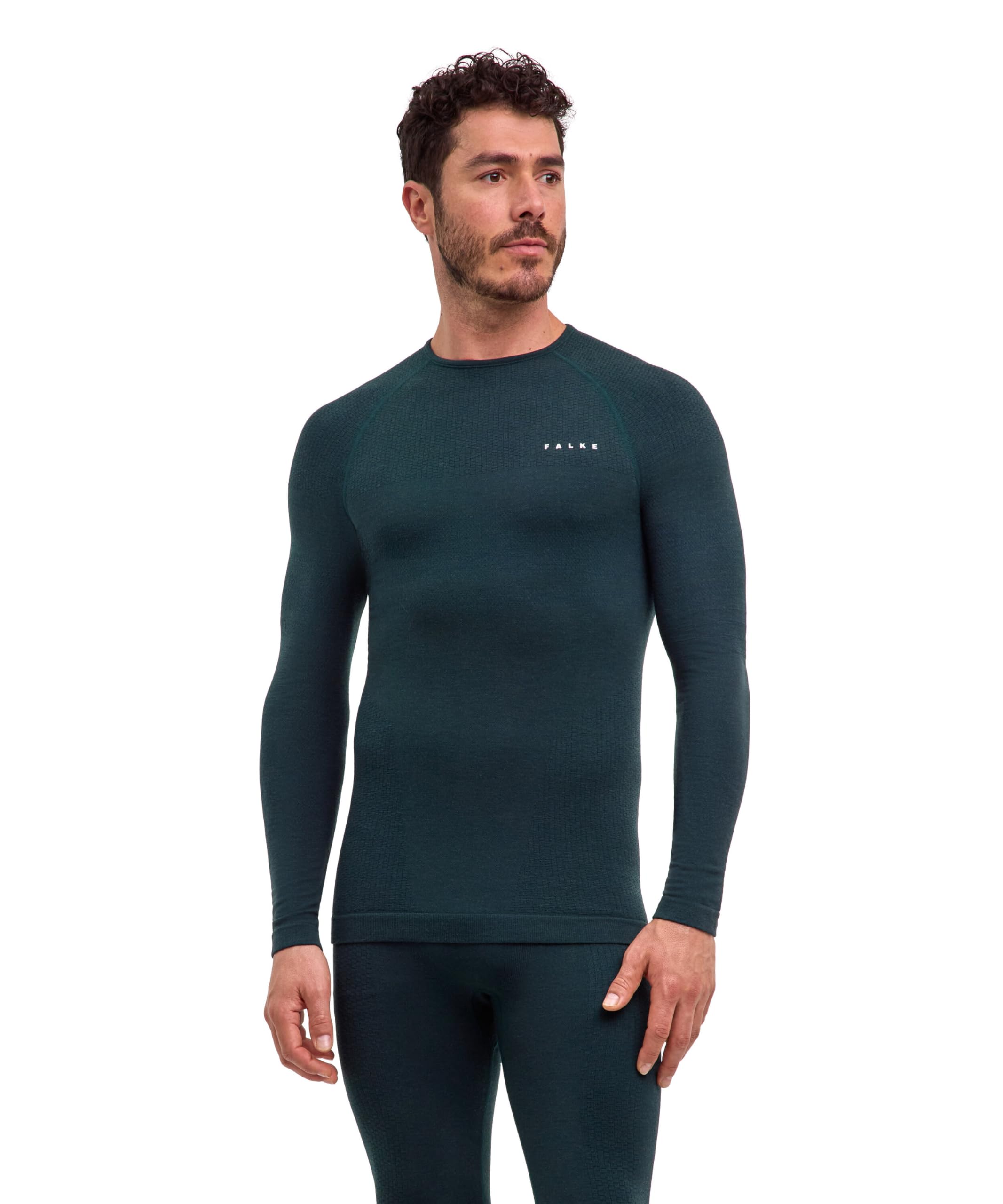 FALKE Mężczyźni Warstwa podstawowa (góra) Wool-Tech Protective M L/s Sh wełna materiał funkcjonalny szybkoschnące ciepłe 1 Sztuka, Zielony Holly 7385, S