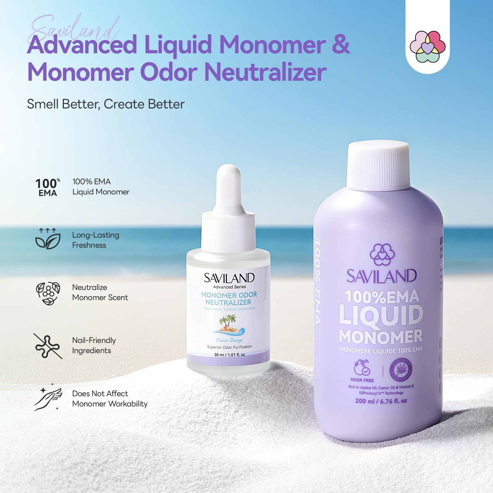 SAVILAND Advanced Acrylic Liquid Monomer with Monomer Drops: Pure EMA Acrylic Monomer Liquid with Ocean Breeze Monomer Odor Neutralizer for Acrylic Nails Application Extension Carving Salon Use 200ml - Image 2