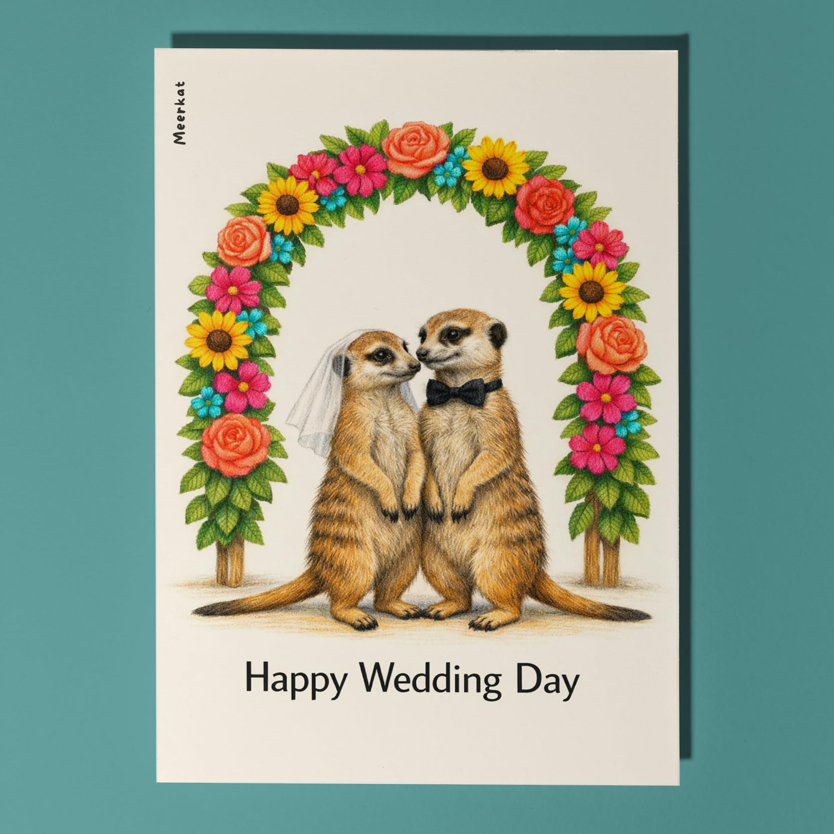 Animal Hugs Series -Love Under the Arch - Meerkats - Happy Wedding Day Card - Funny Animal - Premium Greeting Card Envelope - Personalised - newlyweds, groom, bride, wedding guests