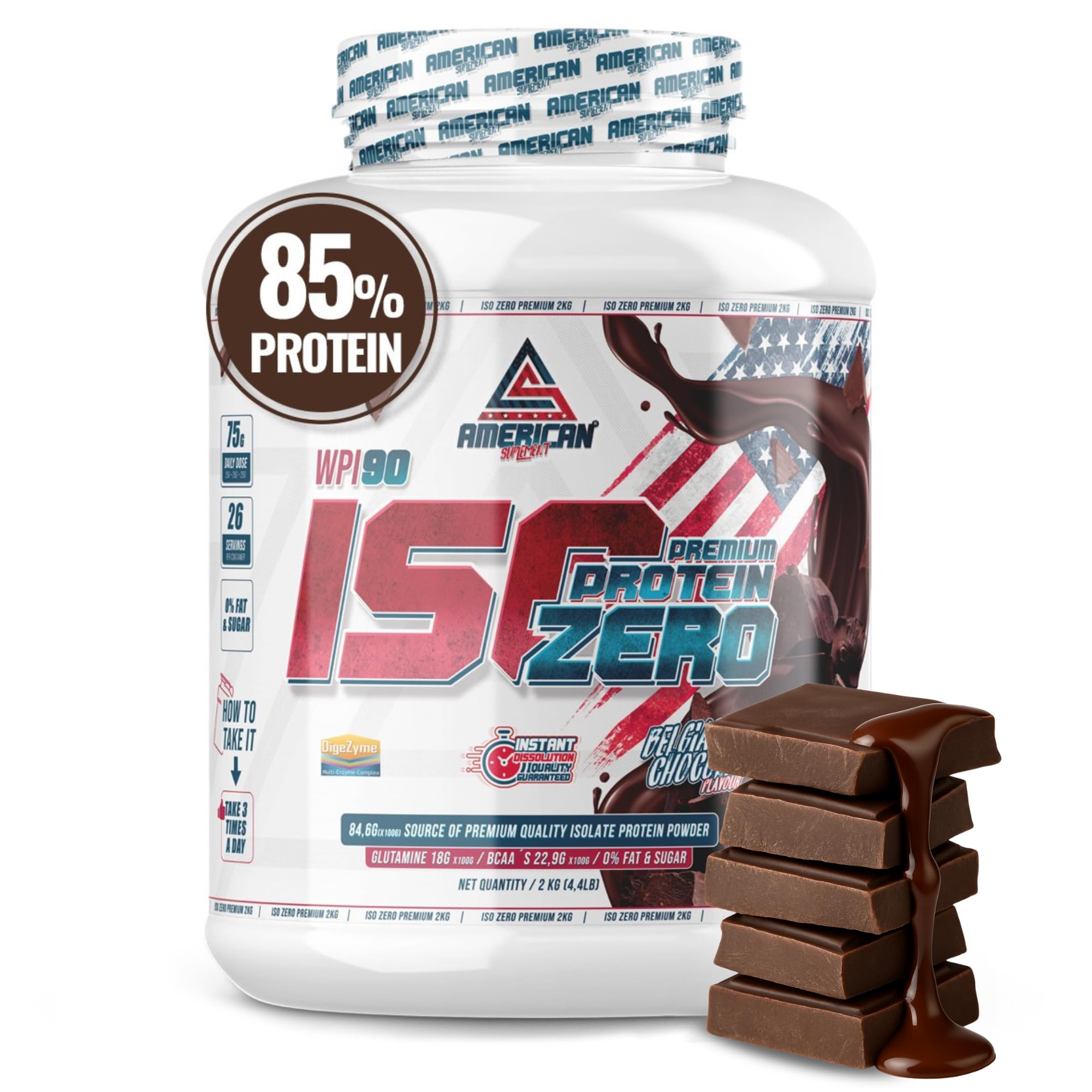 AS American Suplement | Proteina Isolada Zero 2kg | 0% Azúcares y 0% Grasa | Proteina Whey Isolate | Aumenta Músculo Sin Grasa | Bajo en Carbohidratos