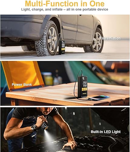 Miniatura 7 de Inflador de neumáticos, compresor de aire portátil, 5 veces más rápido, inflador de neumáticos portátil de 160 PSI para automóvil, almacenamiento