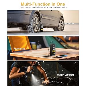 MODARI Tire Inflator Portable Air Compressor, 5X Faster 160 PSI Portable Tire Inflator for Car, Built-in Magnetic Storage, Auto Shut-Off Cordless Air Pump for Car Tires, SUV, Truck (No case)