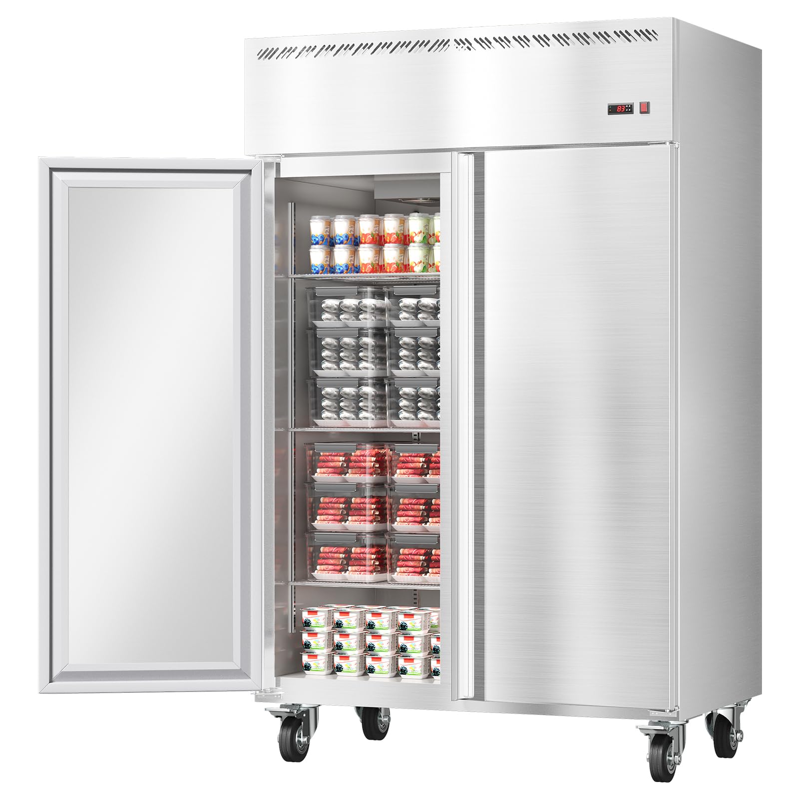 PeakPursuit 48" W Commercial Freezer -8°F~0°F,Reach-in 36 Cu.ft 2 Door Stainless Steel Commercial Refrigerator Fan Cooling,6 Adjustable Shelves, Auto