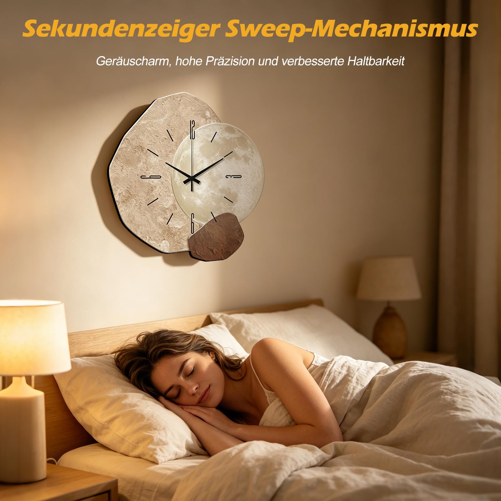 Ergocar Wanduhr Zweistöckige Wanduhr Mit Unregelmäßigem Mondmotiv 3D-Matt-Optik Wasserfestem Kristallporzellan Und Geräuschlosem Uhrwerk Wohnaccessoire