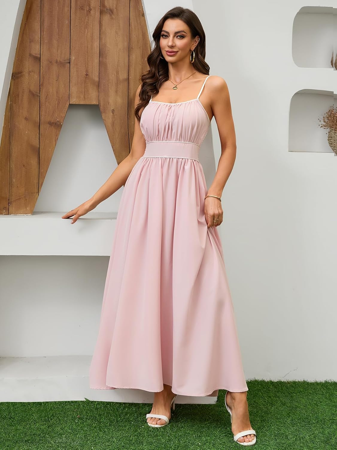 Women's Summer Sundress Solid Color Boho Beach A line Maxi Dress Adjustable Slim Straps Stretch Casual Maxi Dress - Image 6