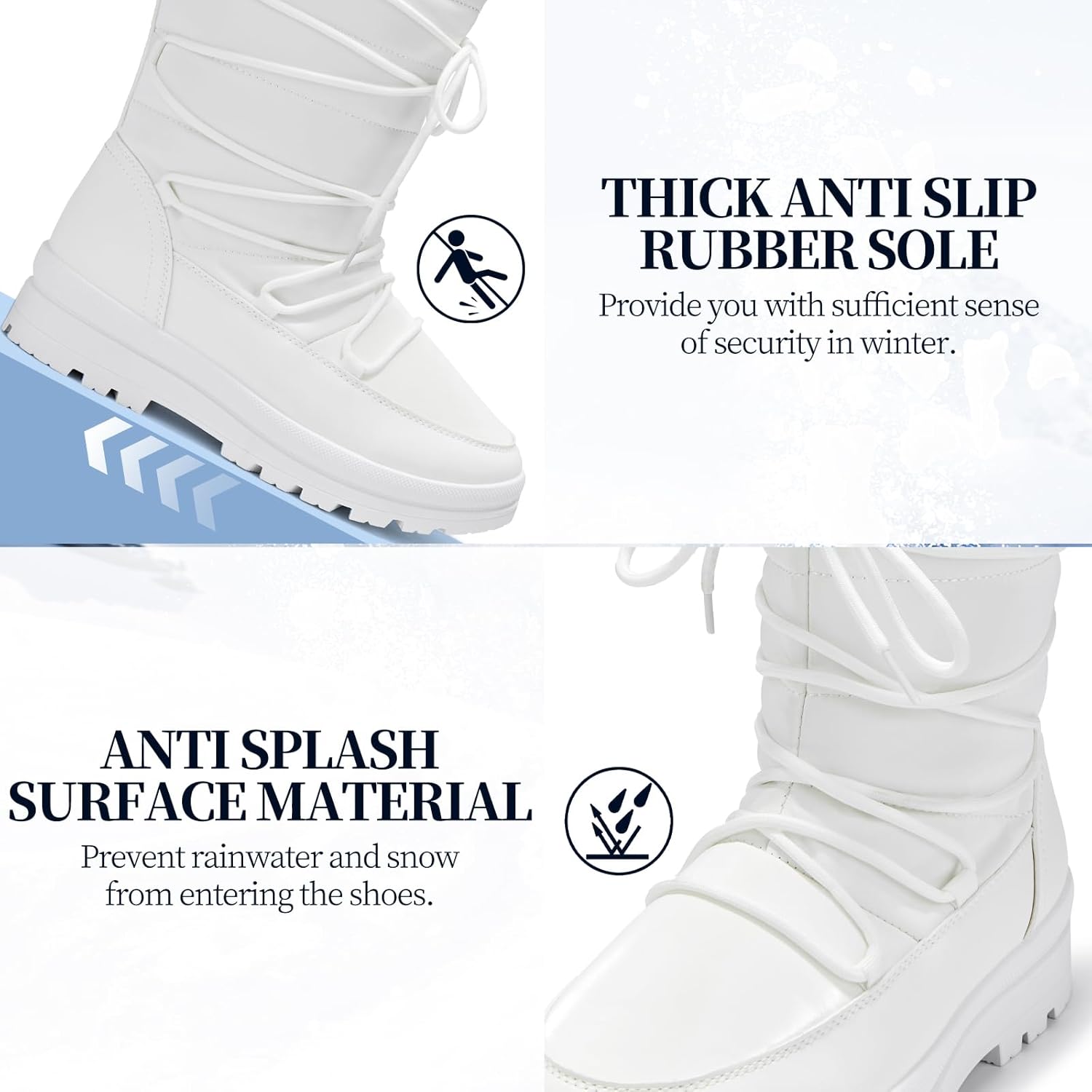 Snow Boots for Women Fur Winter Boots Waterproof Ski Boots Women's Mid Calf Boots Furry White Lace up Boots with Zipper - Image 6