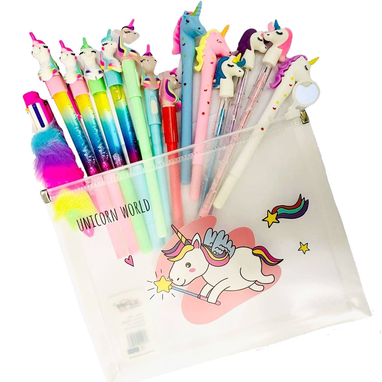 Titu Ki Baatein Magical Unicorn Stationery Set - 10 Unicorn Pens, Pencils, Fur Pen, 6-in-1 Pen, Big Transparent Pouch - Ideal Gift for Kids, Perfect for School (B0C211GC5M) Amazon Price History, Amazon Price Tracker