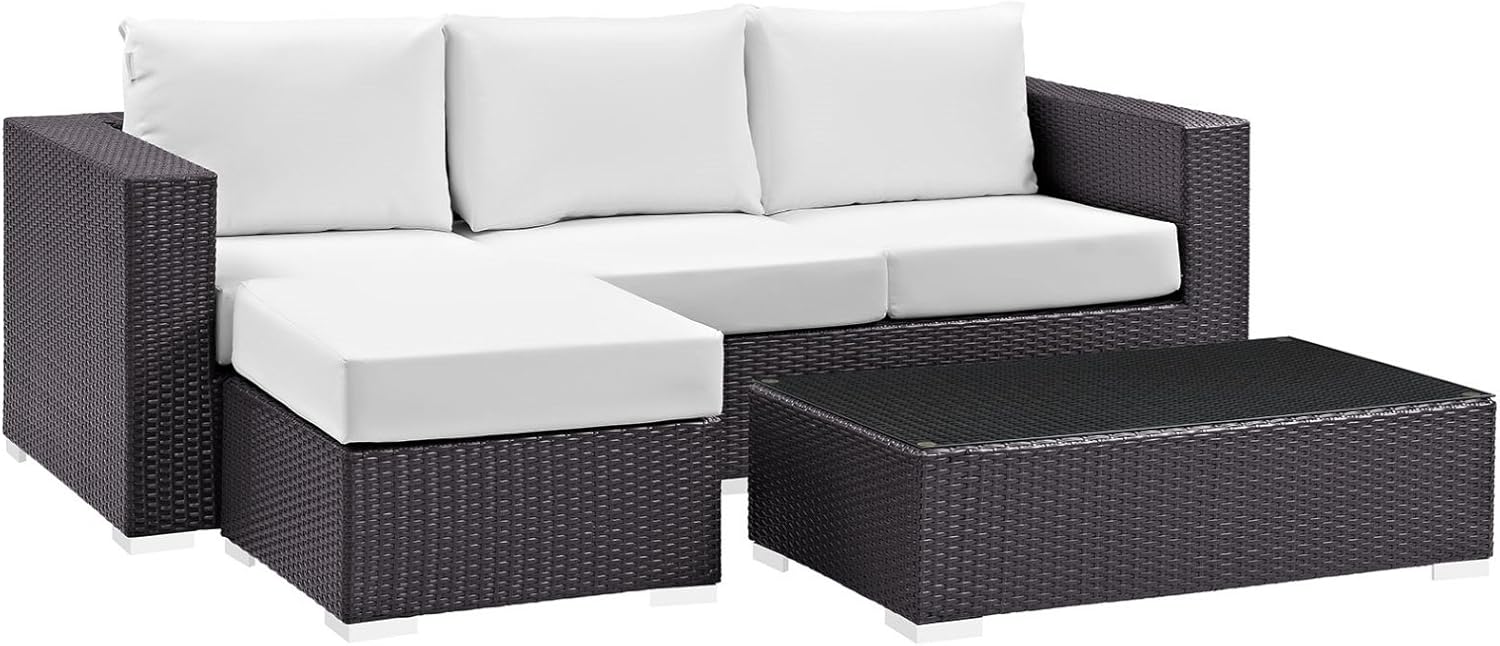 Modern Contemporary Urban Design Outdoor Patio Balcony Three PCS Sofa Set, White, Rattan