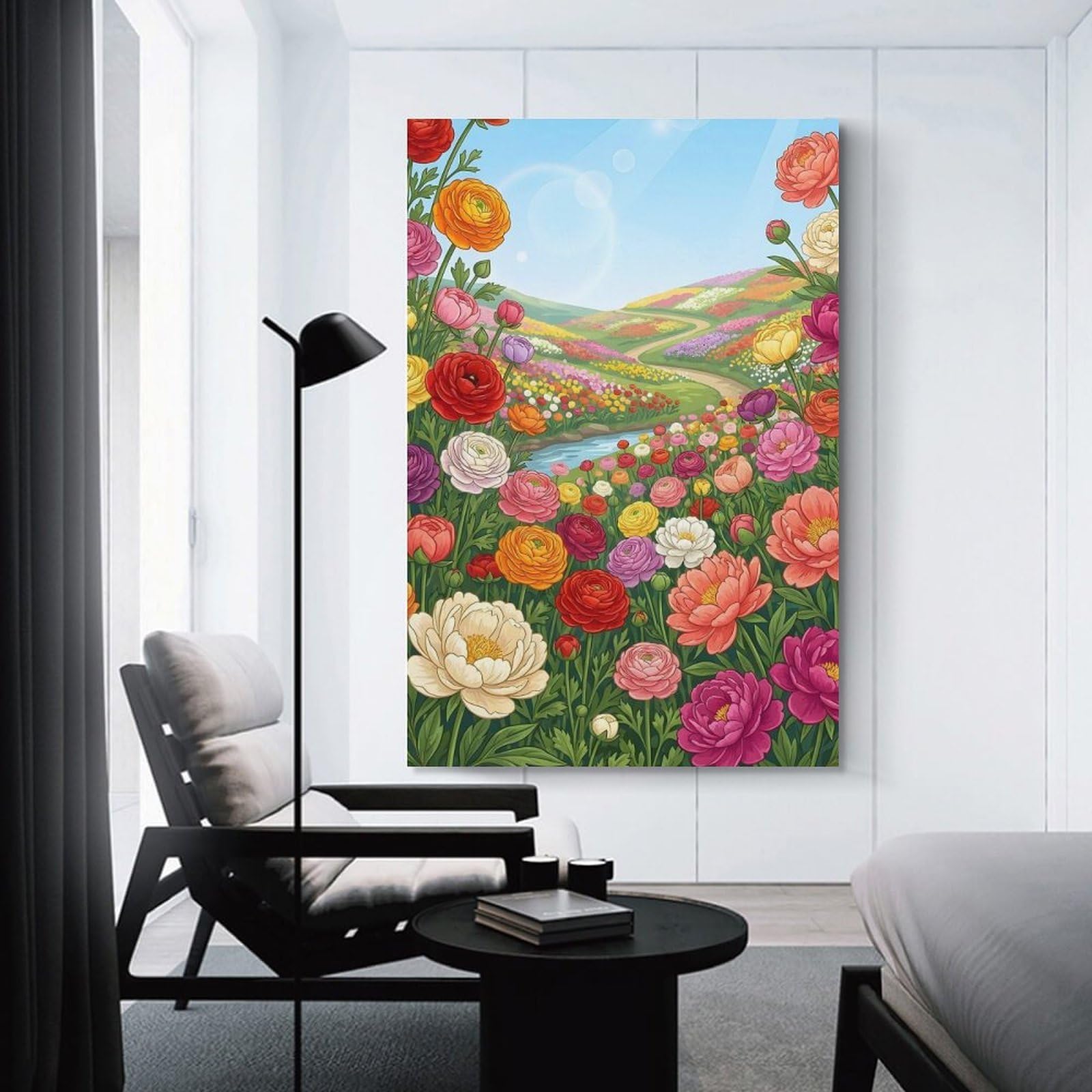Junmoney Vibrant Flower Field Landscape Canvas Art Print, 20x30inch(50x75cm), for Bedroom Decor, Cosy Corners Or Studios, A Warm Accent for Relaxed Interiors