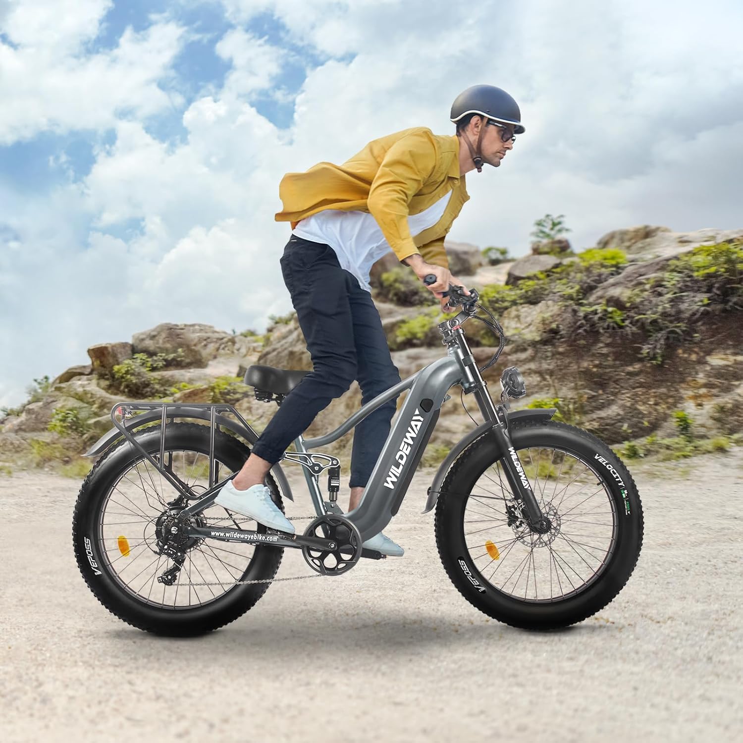 Wildeway 26" Snow Fat Tire Electric Bike for Adults, 1300W Motor 32MPH Ebike with 48V 20Ah Removable Battery, Full Suspension Off-Road Mountain Long Range Electric Bicycle 2 Seat