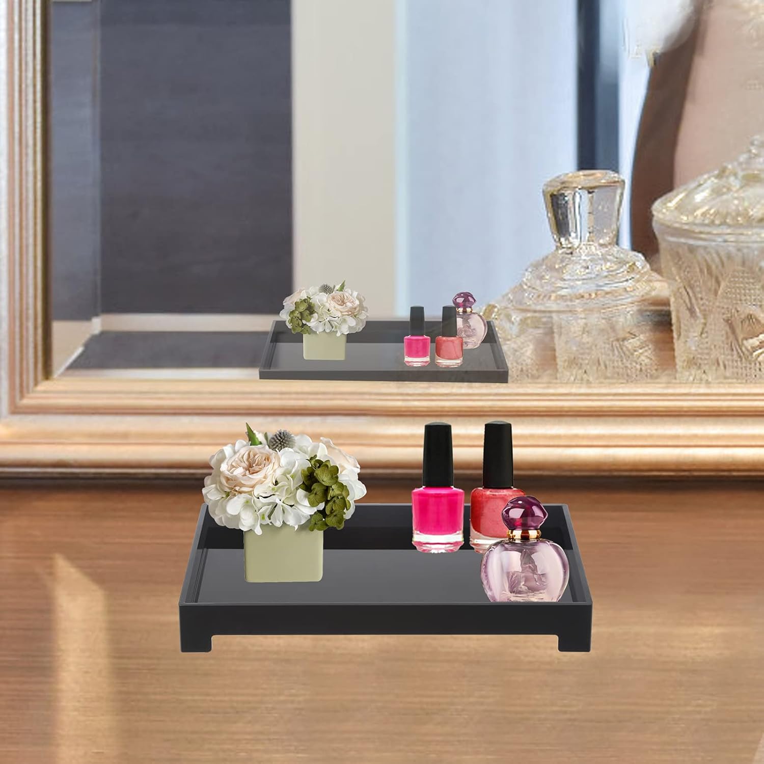 DELIPPLY Acrylic Vanity Tray, Black Bathroom Storage Trays, Handmade Kitchen Counter Dressers Organizer for Soap Shampoo Jewelry Ring Dish Plant : Home & Kitchen