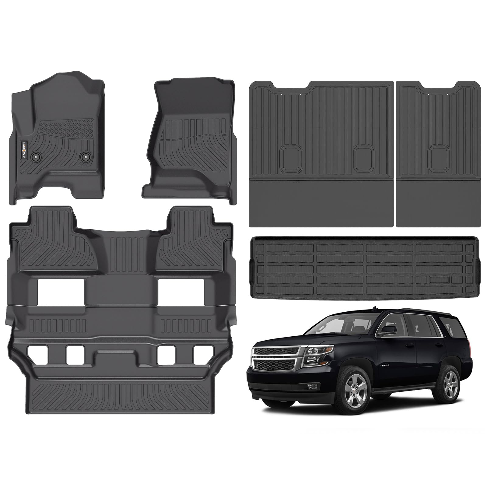 GINOWY- Floor Mats Cargo Liner for Chevy Tahoe 2015-2020 GMC Yukon Only Bucket Seat TPE All Weather Tahoe