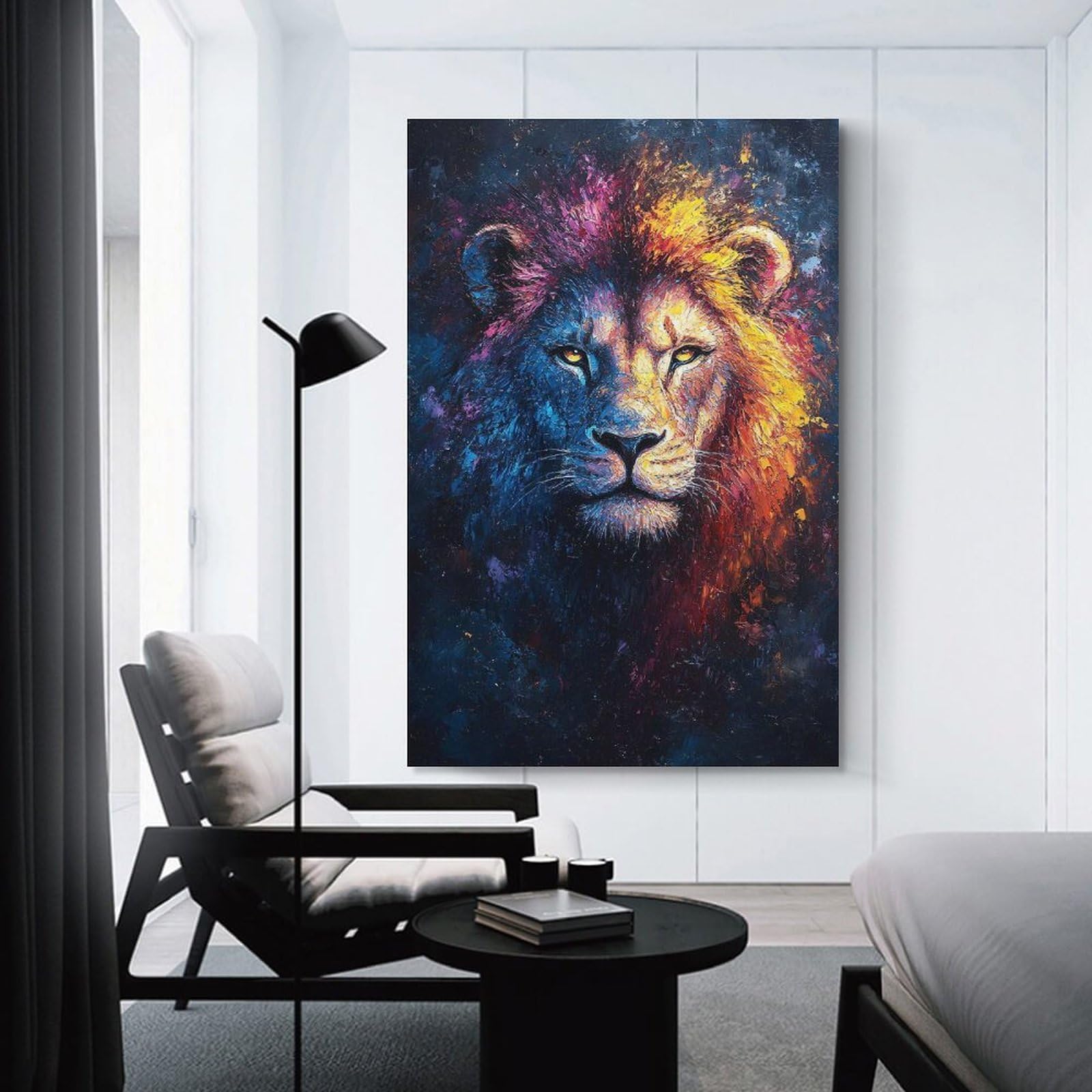 Junmoney Unframe-Style-22 Colorful Lion Portrait Painting Room Decor Wall Art, 12X18inch(30X45cm), For Home Office, Desk Area Or Studio, An Interior Accent For Desk Areas