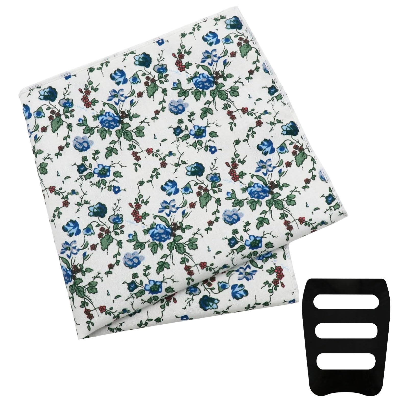 Floral Pocket Squares for Men with Holder Printed Flower Mens Handkerchief Cotton Suit Pocket Hanky for Wedding