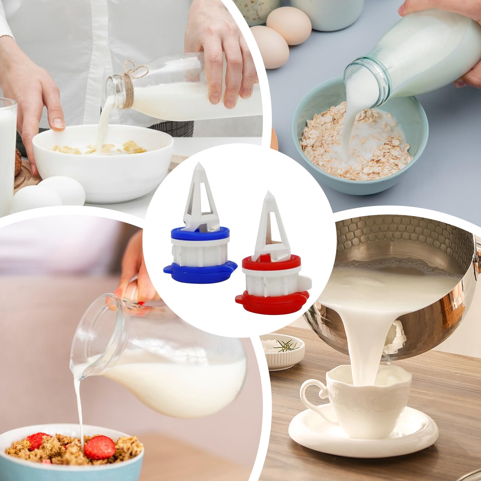 Poador De Bouteilles De Lait, 2pcs BouchonsDe Lait Avec Protection Contre Les Fuites, Bec Verseur Sans Goutte, Pistolets À Pichet À LaitPour Collecte Familiale, Bouteilles DeLait Pour Réfrigérateur