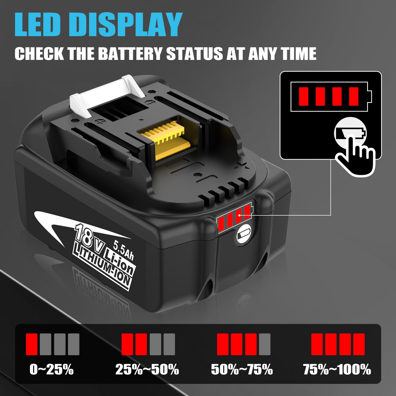 2 × Rechange pour Makita Batterie 18V 5.5Ah