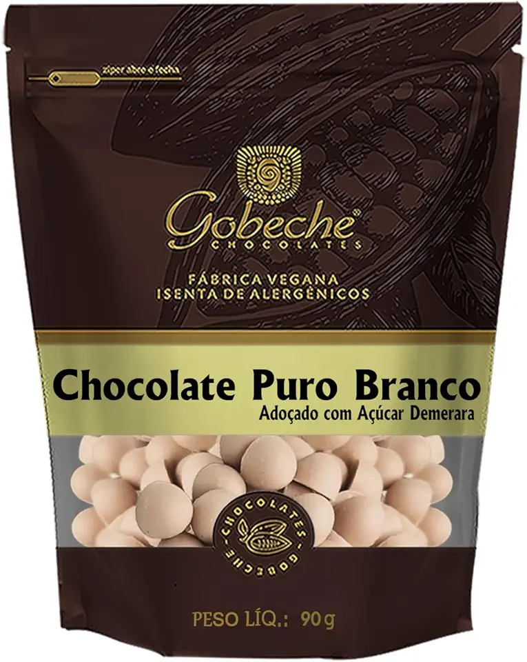 Gotas Chocolate Branco Gobeche - Adoçado com Açúcar Demerara- 90g