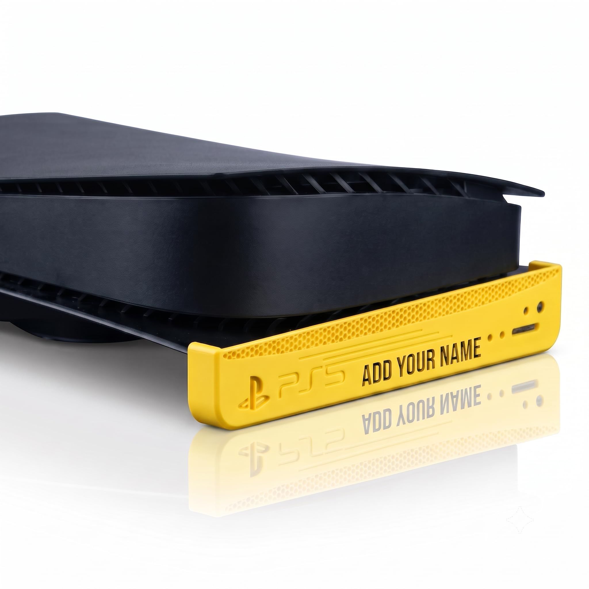 Horizontal Desk Base Mount Compatible with PS5 Fat PlayStation 5, Laser-Cut Custom Name Plate Holder Anti-Vibration Stand - Yellow-picture-19