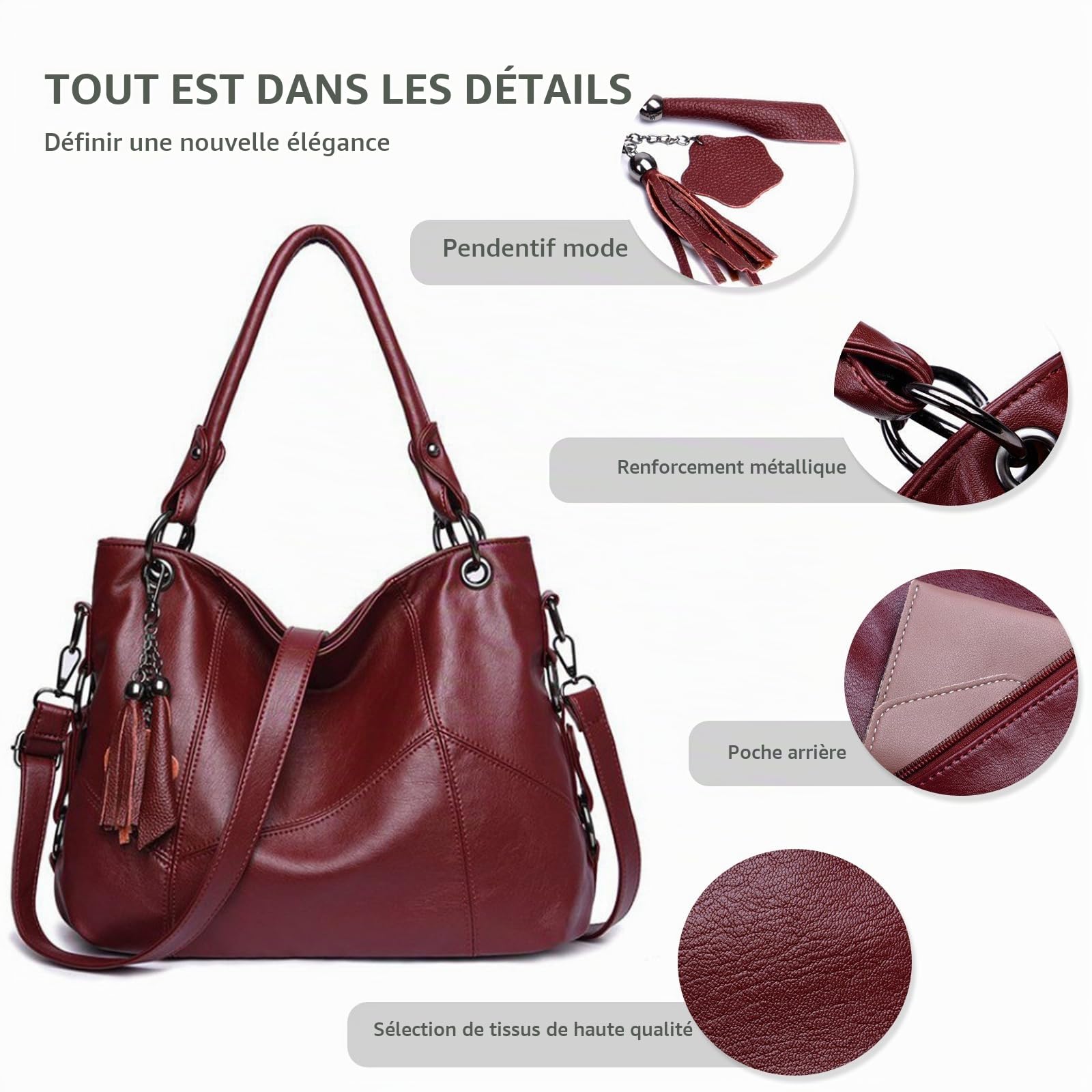 NICOLE & DORIS Grand Sac a Main Femme Elegant Sac Fourre Tout Bandoulière Sac Cabas en Cuir Souple PU Hobo Bag Sacs Portés Epaule pour le Travail Shopping Voyage