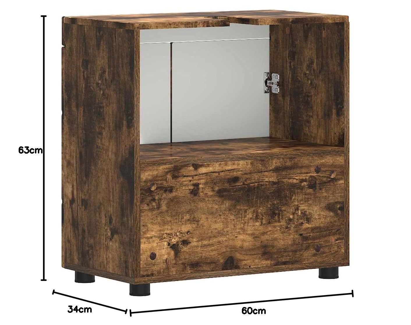 Tulum - Juego de lavabo para baño (roble ahumado, 60 x 34 x 63 cm, material de madera mate, muebles de baño con espacio de almacenamiento, moderno y duradero, para baños pequeños y