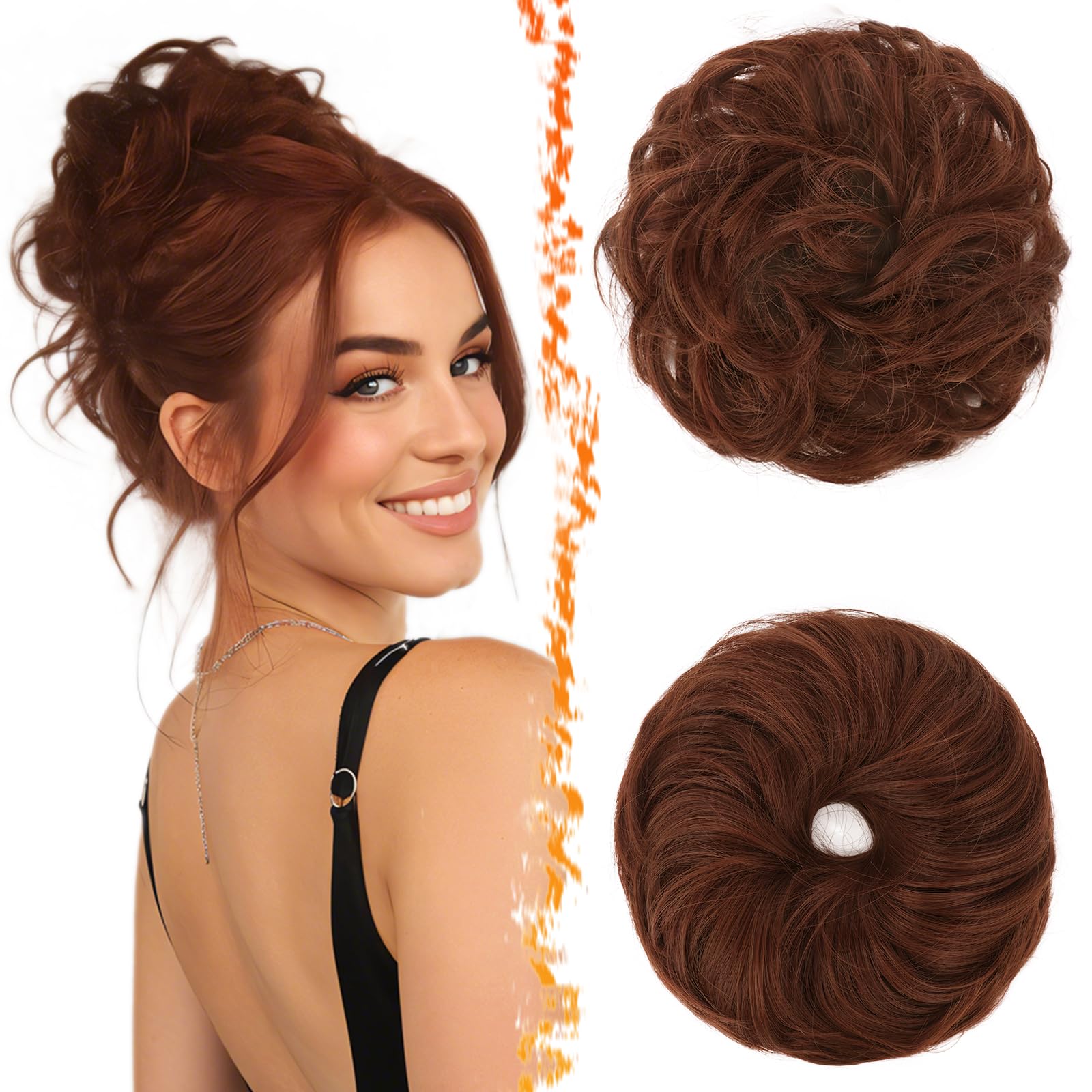 Photo 1 of BARSDAR 2 PCS Auburn Messy Bun Hair Piece - Elastic Copper Messy Hair Bun Scrunchie for Women - Natural Looking Thick Soft Synthetic Large Fluffy Updo Hairpieces Chignon Scrunchie Extensions Daily