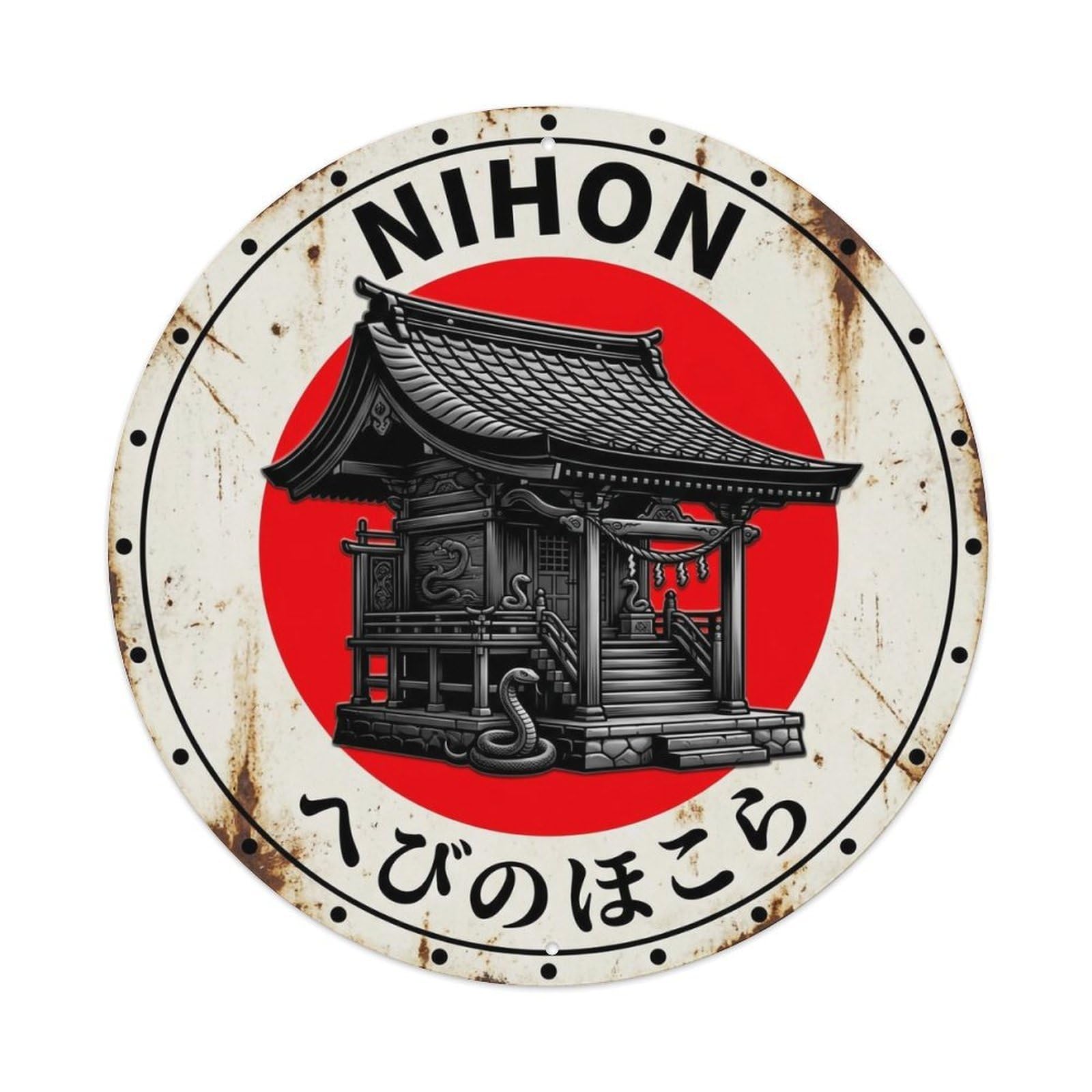 Snake Shrine Nihon Serpent Sacred Building Rustic Metal Tin Sign