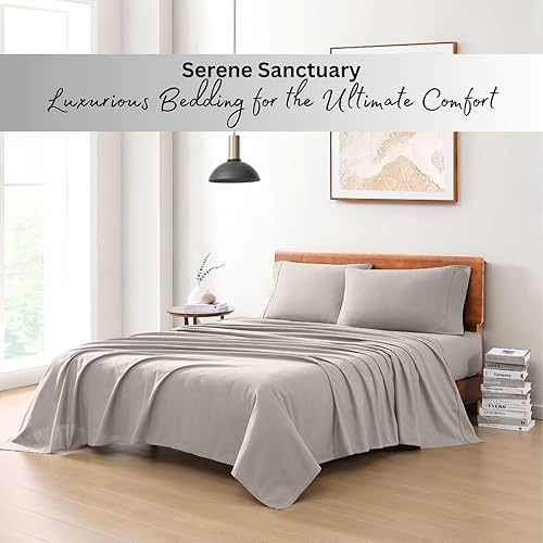 Miniatura 7 de LANE LINEN Juego de sábanas tamaño King de 4 piezas, 100 % algodón orgánico puro tejido de percal de fibras largas, para colchones de hasta 15