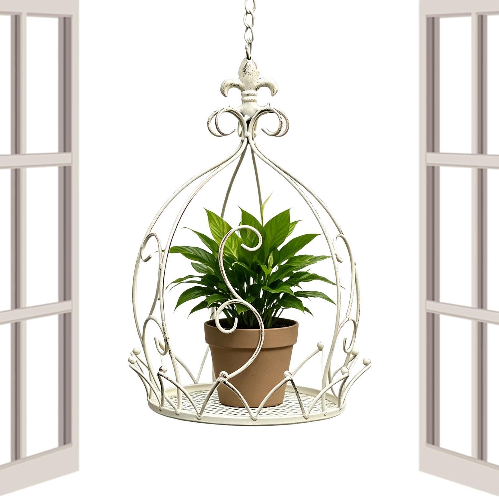 Suspension pour d'intérieur avec chaîne et panier décoratif en métal