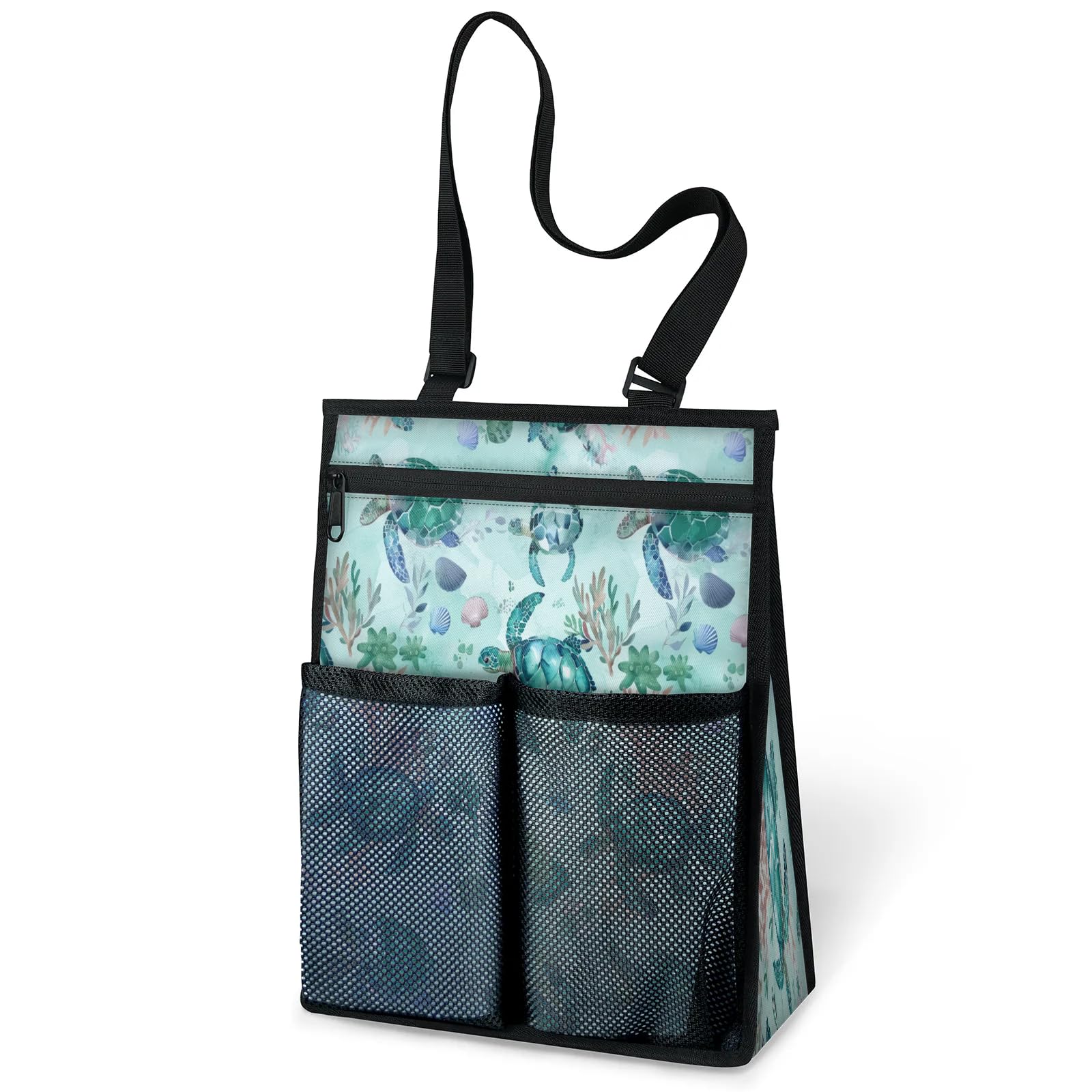 Ourtheme Sea Turtles Coral Portable Shower Bag for Travel Gym Camp Beach Tote Shower Caddy Bags Hanging Toiletry