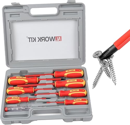ALWORKKIT Juego de destornilladores aislados, Phillips magnéticos y punta ranurada, sonda electrosonda y estuche de transporte, 1000 voltios, 8