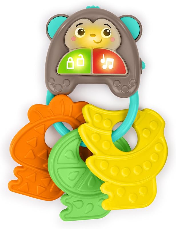 Musical Monkeys Baby Toy - Juguete sensorial con luces, dientes de frutas texturizados y más de 10 sonidos de autos, para mayores de 6 meses