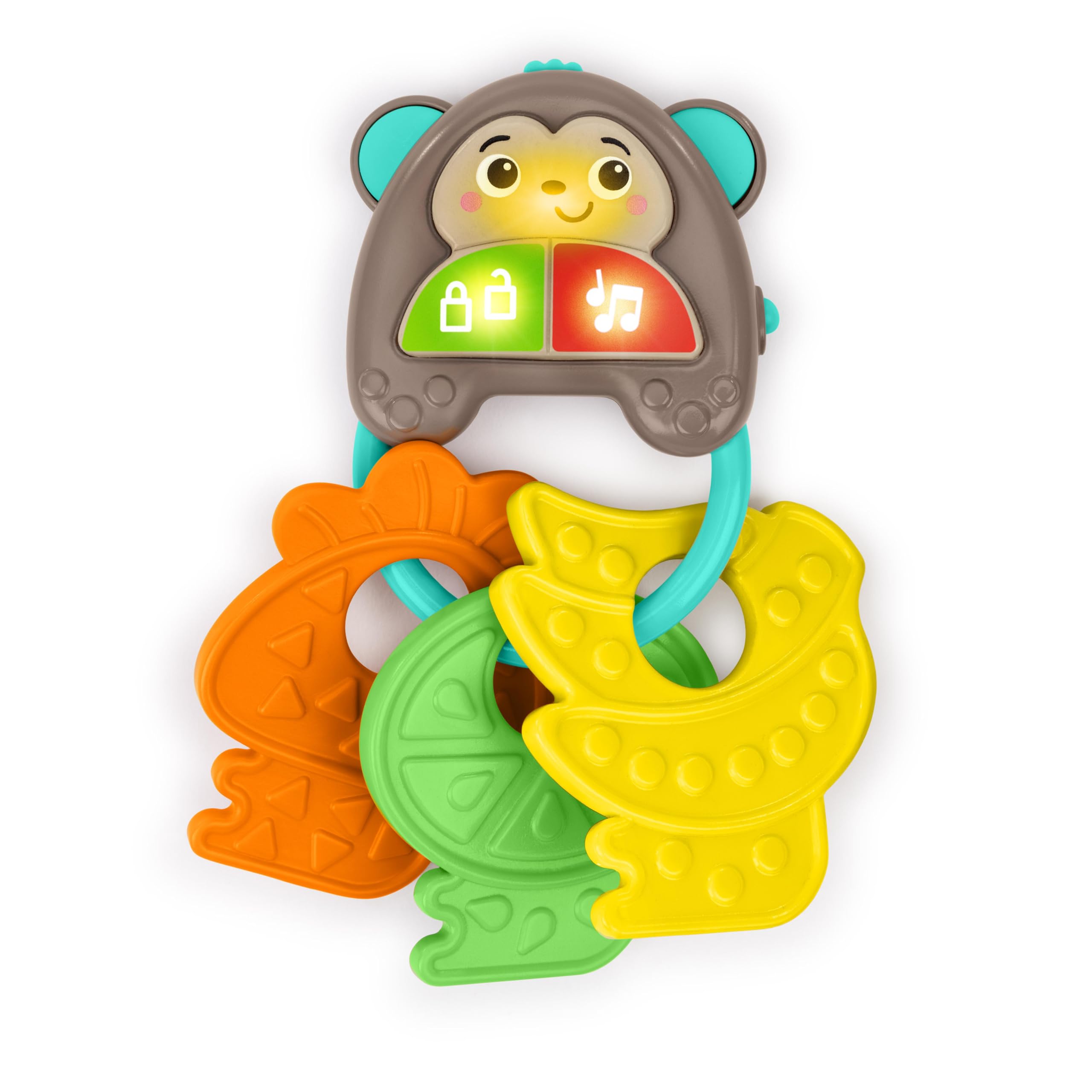 Bright Starts Musical Monkeys Baby Toy Keyset with Lights and Sounds - Developmental Learning Car Keys with Fruit-Shaped Teethers for Babies 6+ Months