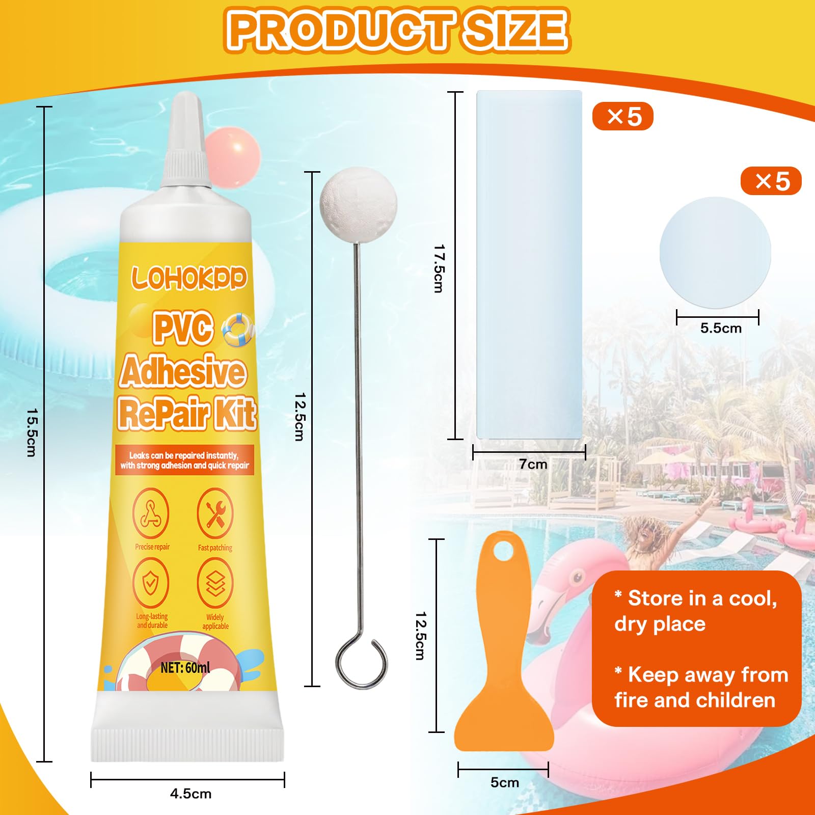 Kit Réparation Piscine 60ml Colle PVC Rustines Transparentes Imperméable