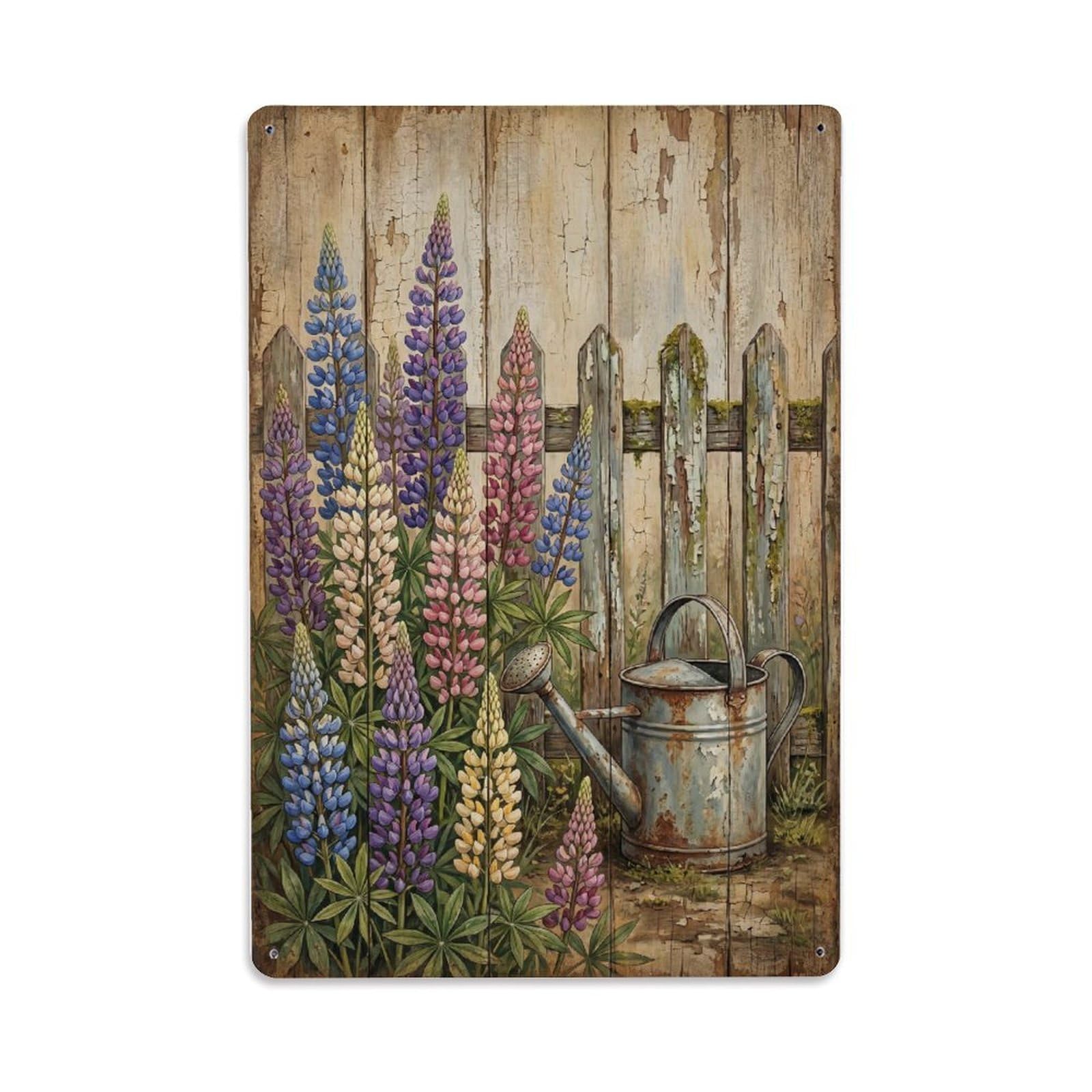 Lupin Garden Colorful Flowers Countryside Cottage Metal Tin Sign Plaque Wall Decor for Cafe, Club Bar, Office, Home Garden Metal Poster 8x12Inch
