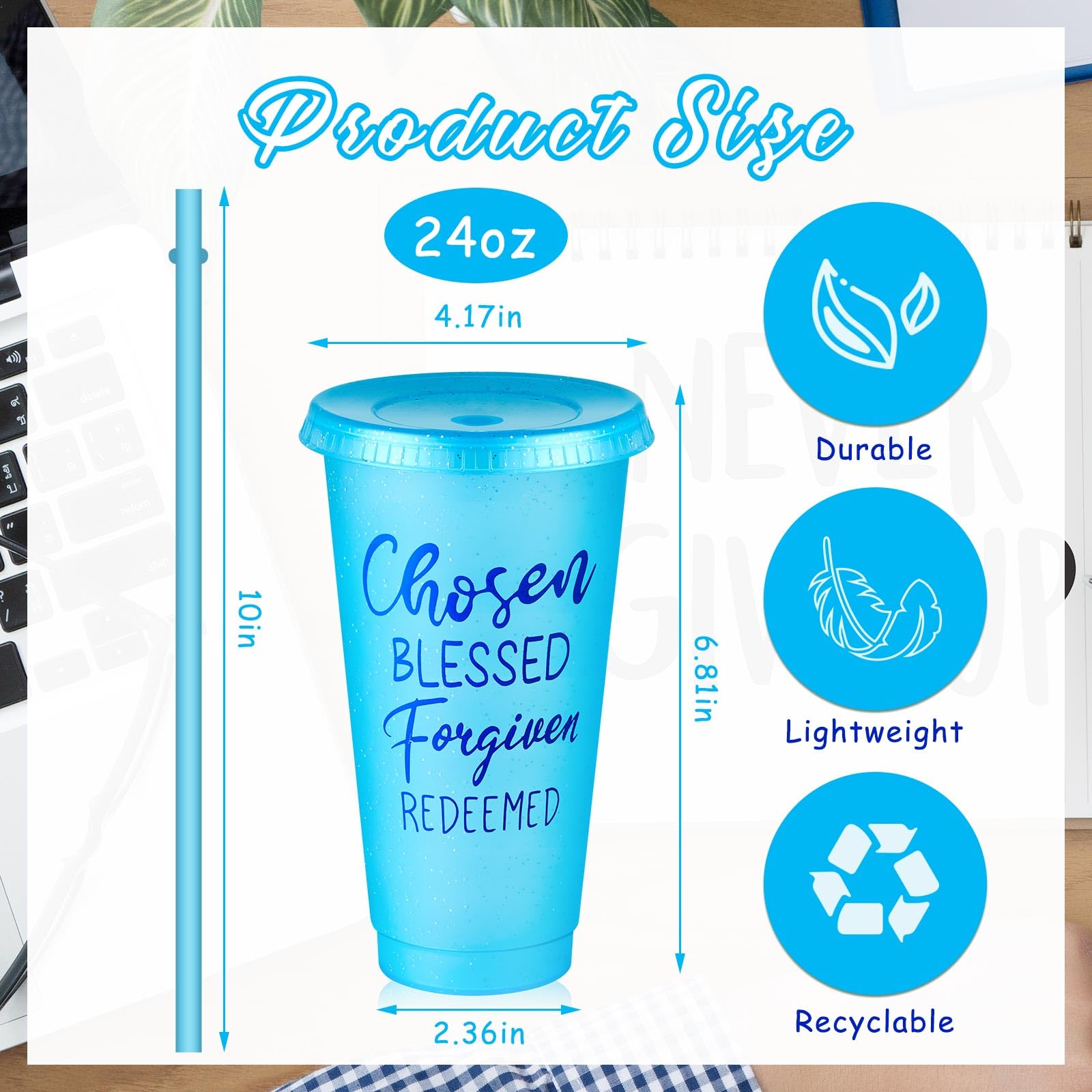 Uiifan Lot de 50 gobelets en plastique réutilisables avec couvercle et paille – Pour bureau, école, salle de classe – 700 ml – Cadeaux inspirants – Cadeau de Noël (couleurs vives)